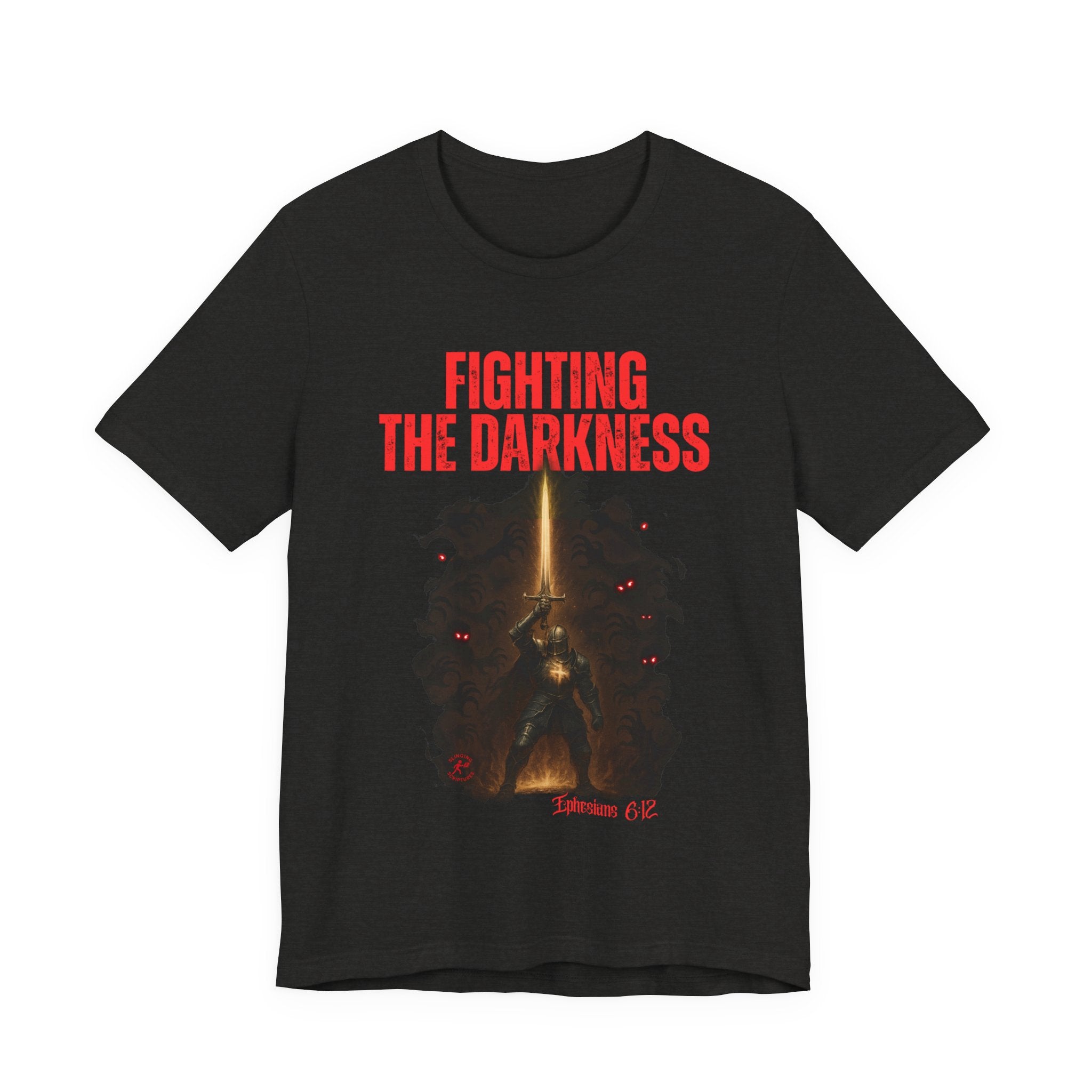 Fighting the Darkness Christian Jersey T-Shirt – Ephesians 6:12 Bible Verse Tee, Spiritual Warrior Faith Apparel