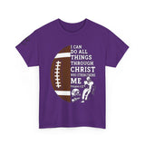 Philippians 4:13 Football Tee | Christian Athlete Shirt | Faith-Based Sports Apparel | Unisex Heavy Cotton
