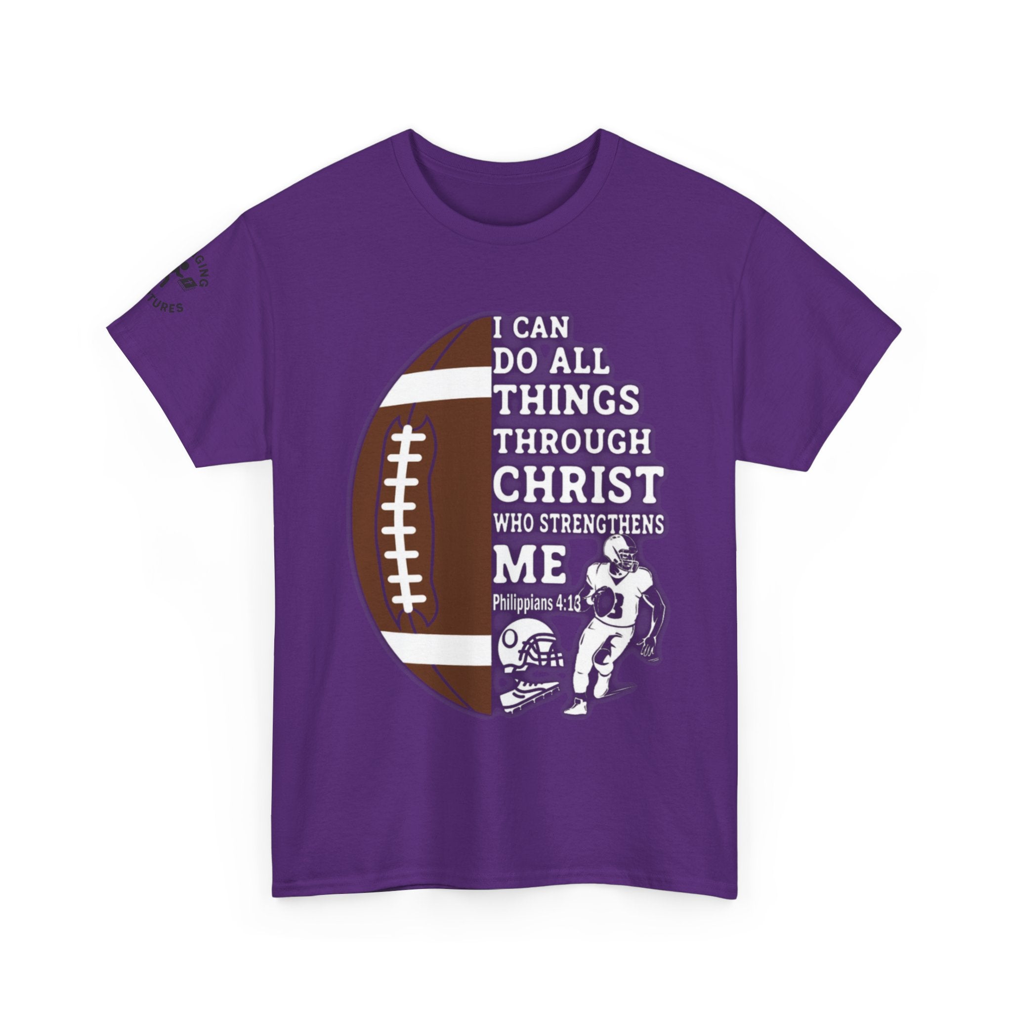 Philippians 4:13 Football Tee | Christian Athlete Shirt | Faith-Based Sports Apparel | Unisex Heavy Cotton