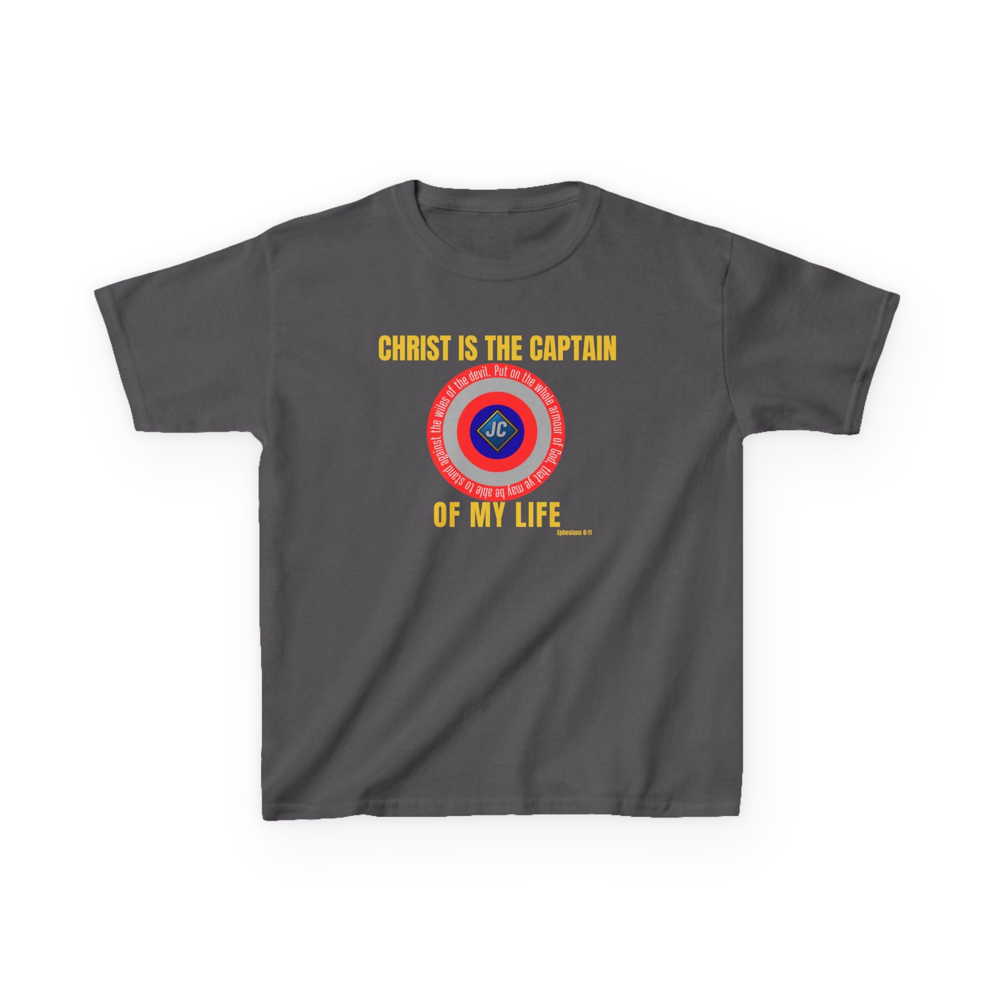 Christ Is the Captain of My Life Kids Tee — “Jesus Is My Superhero” Christian Shield Shirt (Mini + Me)
