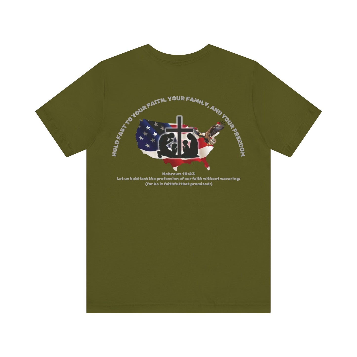 Patriotic Graphic Tee-Hold Fast — Hebrews 10:23 | Unisex Jersey Short Sleeve Christian T-Shirt