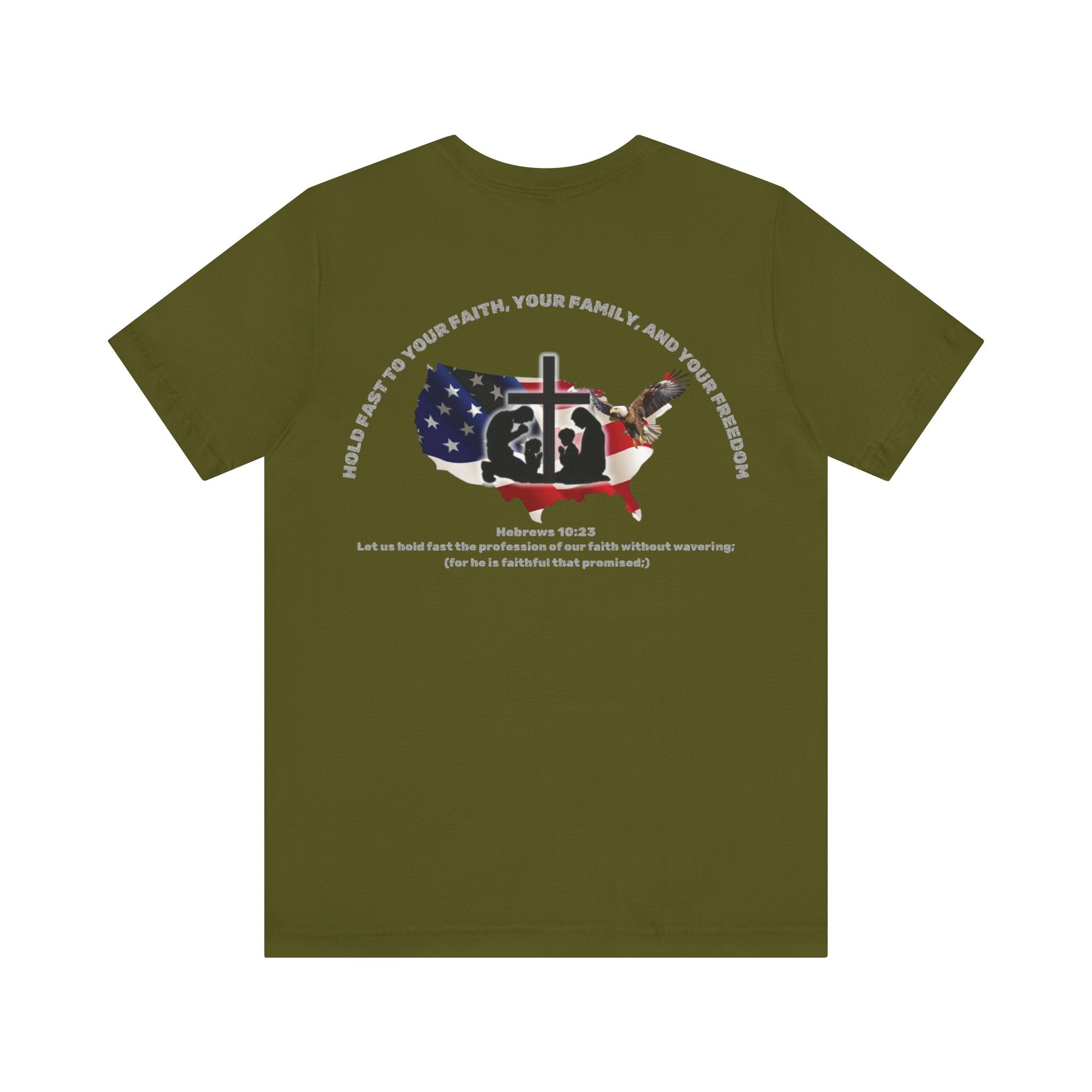 Patriotic Graphic Tee-Hold Fast — Hebrews 10:23 | Unisex Jersey Short Sleeve Christian T-Shirt