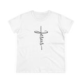 Jesus Cross Script Women's Tee — Minimalist Christian Faith T-Shirt