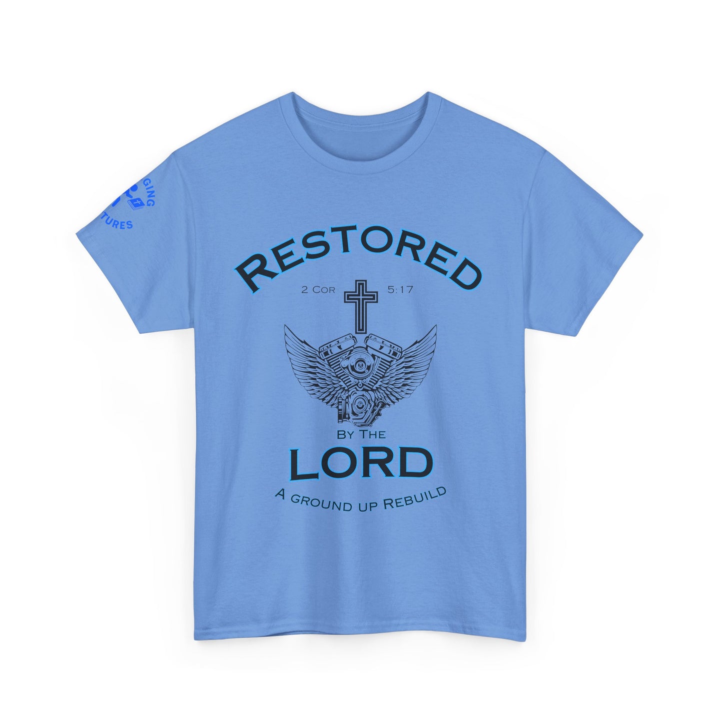 Restored by the Lord Tee | 2 Corinthians 5:17 Scripture Shirt | Christian Rebuild T-Shirt | Unisex Heavy Cotton Tee