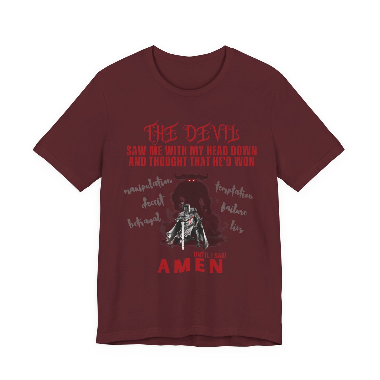 The Devil Thought He Won — Amen Christian Tee, Unisex Jersey Short Sleeve, Spiritual Warrior Shirt, Faith-Based Gift