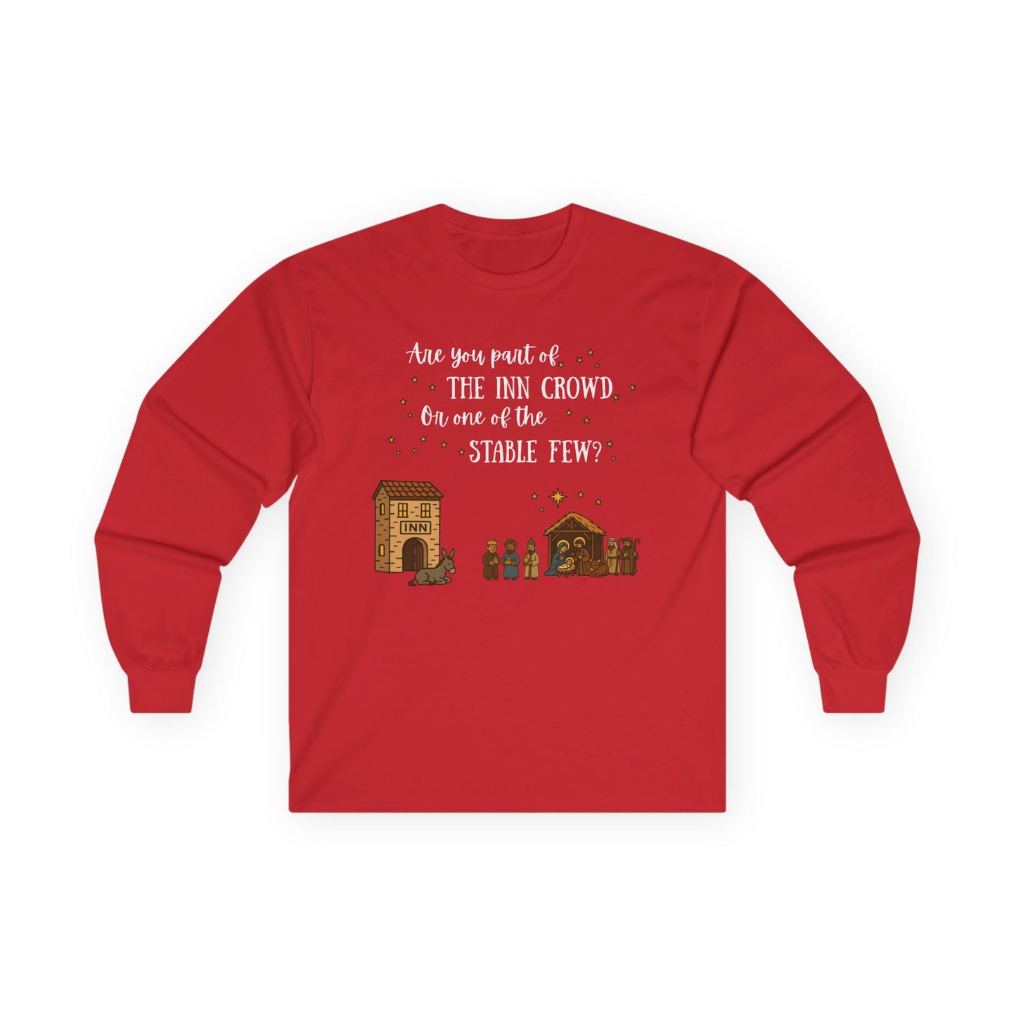 Are You Part of the Inn Crowd or the Stable Few – Unisex Christian T-Shirt, Nativity Scene Holiday Faith Apparel