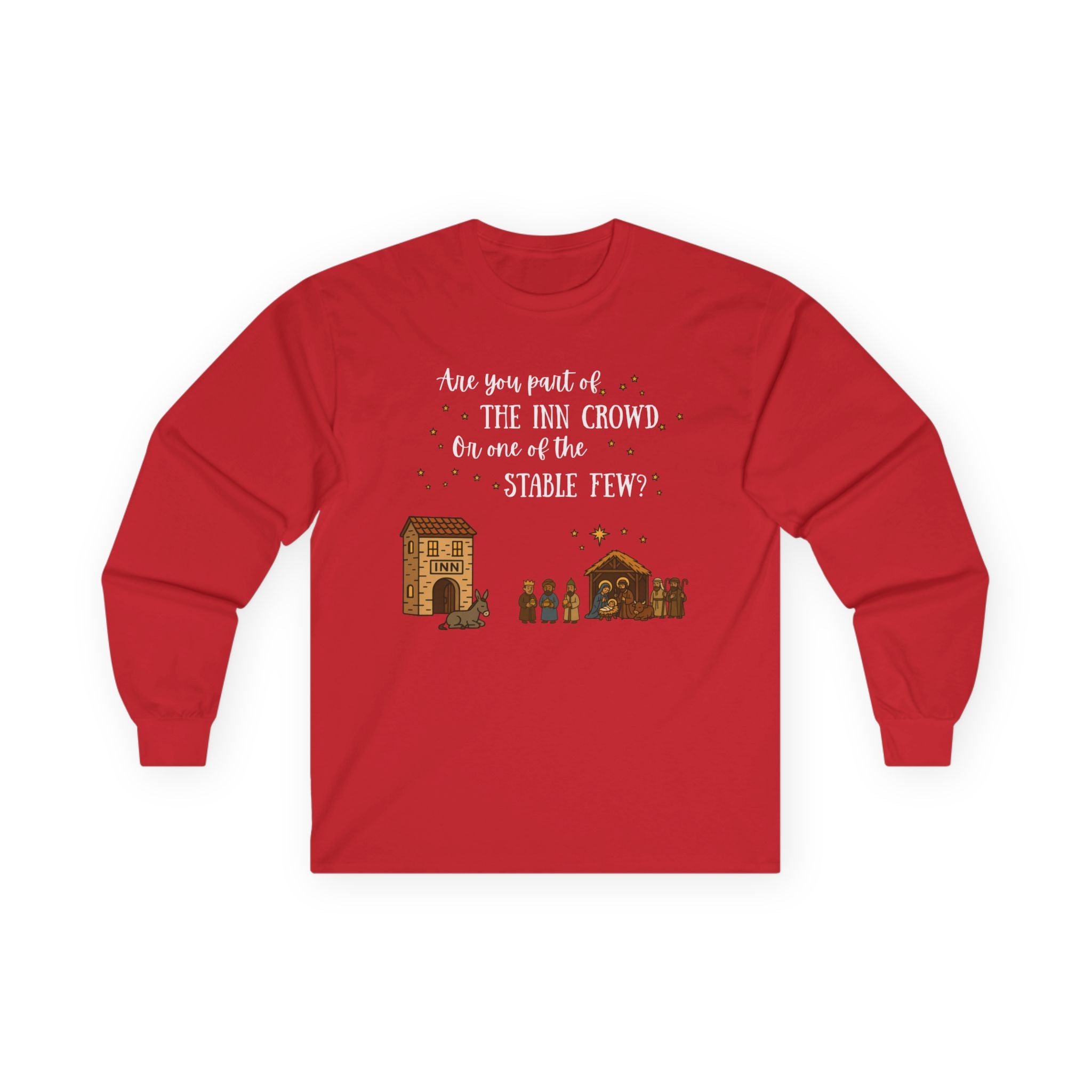 Are You Part of the Inn Crowd or the Stable Few – Unisex Christian T-Shirt, Nativity Scene Holiday Faith Apparel