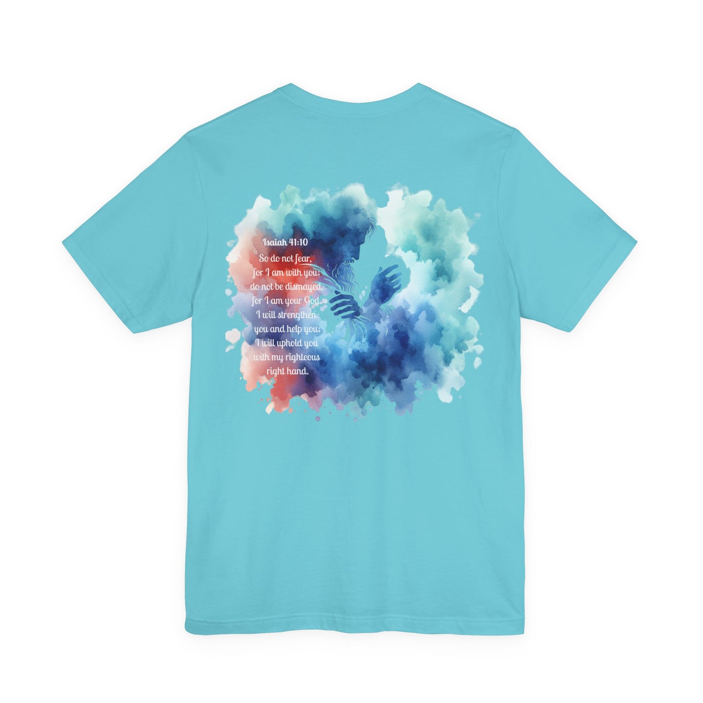 Isaiah 41:10 Watercolor Floral Christian T-Shirt – Women’s/Unisex Jersey Short Sleeve Tee with Slinging Scriptures Logo