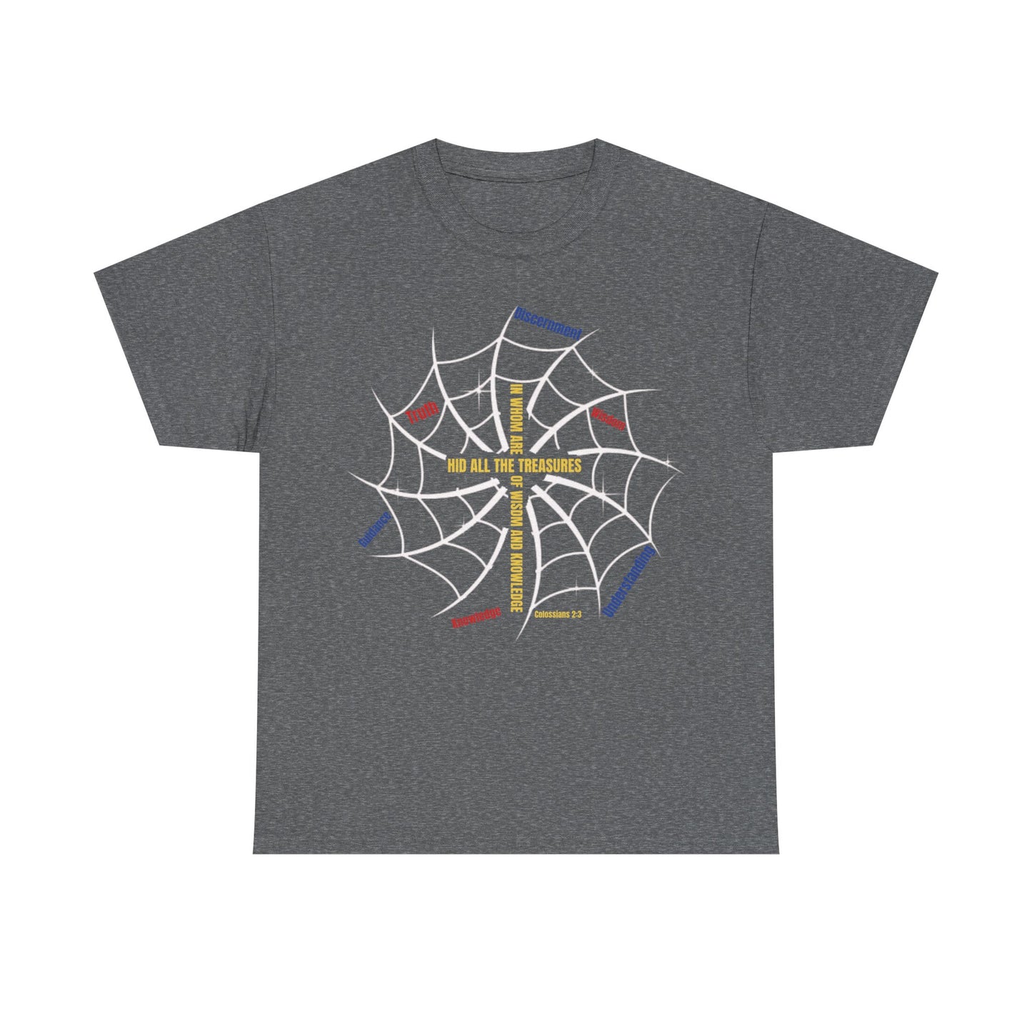 Web of Wisdom — Colossians 2:3 | Unisex Heavy Cotton Christian T-Shirt