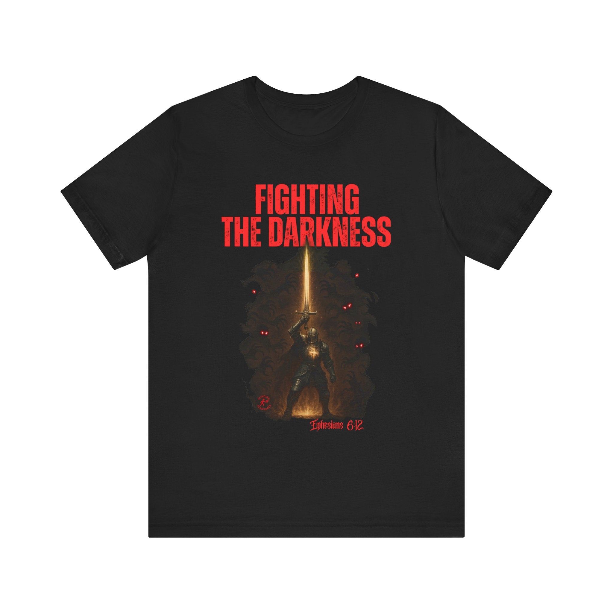 Fighting the Darkness Christian Jersey T-Shirt – Ephesians 6:12 Bible Verse Tee, Spiritual Warrior Faith Apparel