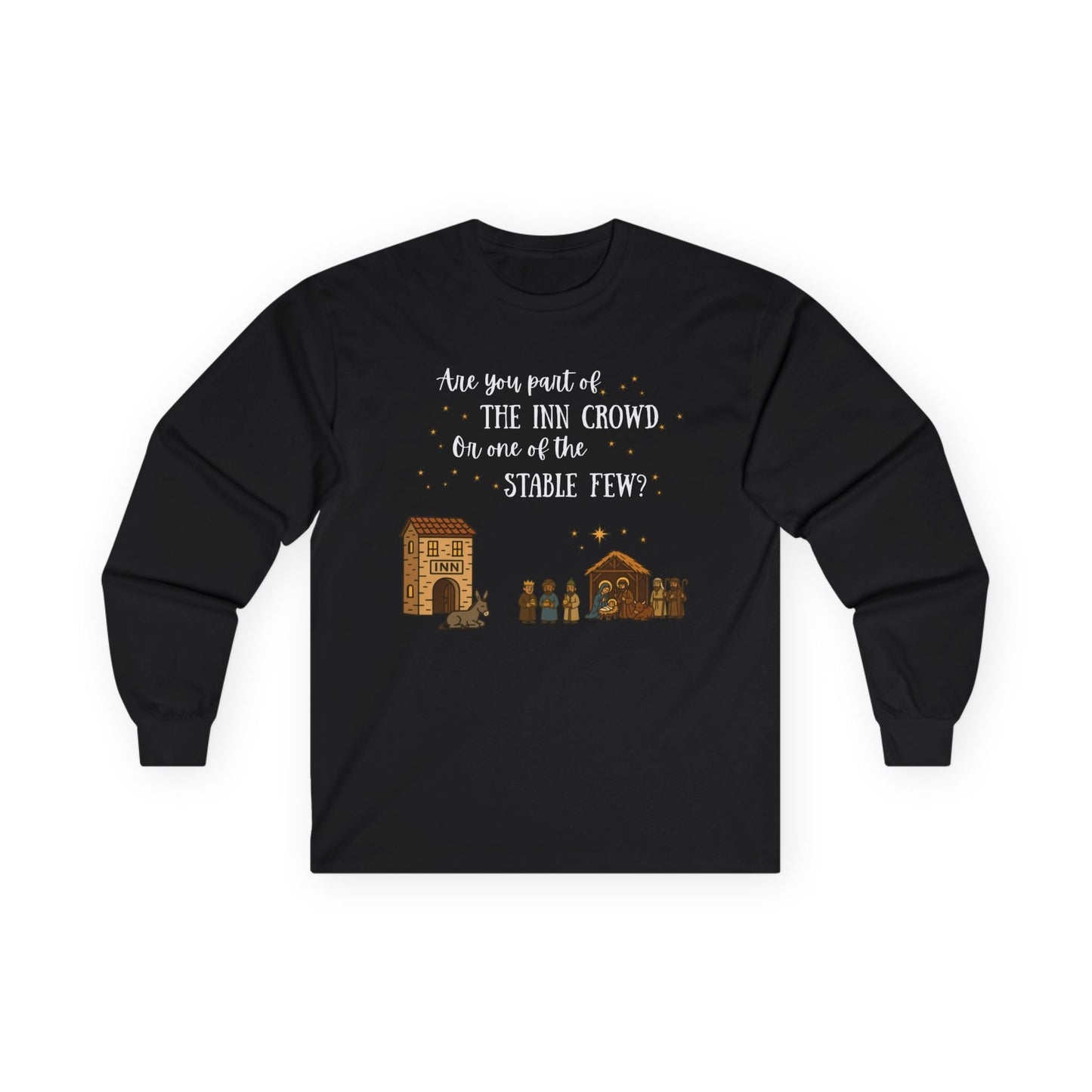 Are You Part of the Inn Crowd or the Stable Few – Unisex Christian T-Shirt, Nativity Scene Holiday Faith Apparel