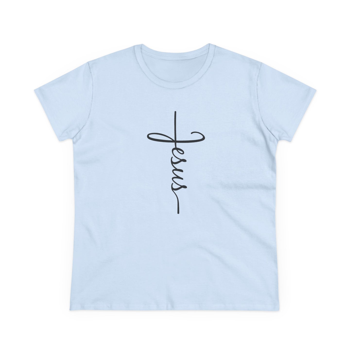 Jesus Cross Script Women's Tee — Minimalist Christian Faith T-Shirt