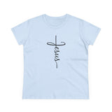Jesus Cross Script Women's Tee — Minimalist Christian Faith T-Shirt