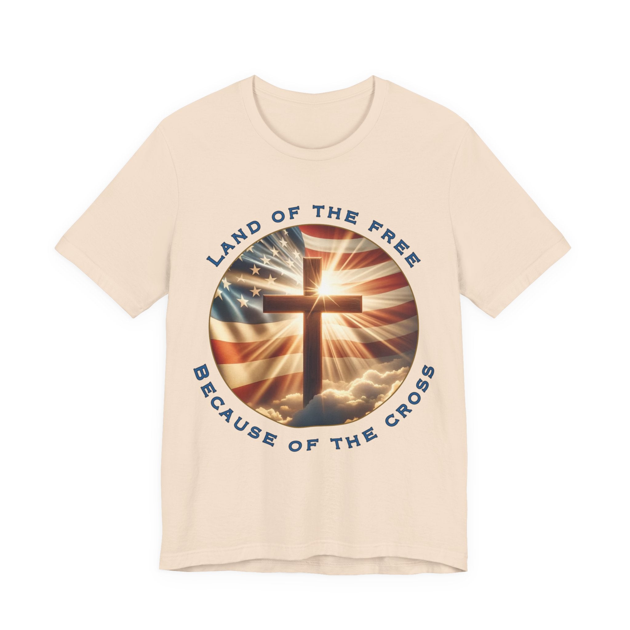 Land of the Free Because of the Cross Tee | Patriotic Christian Shirt | Unisex Jersey Short Sleeve