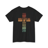 Man of God Cross Word Art Tee — Christian Father’s Day & Faith T-Shirt | Unisex Heavy Cotton