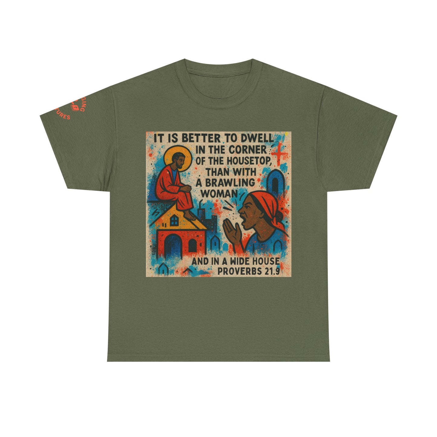 Corner of the Housetop — Proverbs 21:9 Pop-Art Tee | Unisex Heavy Cotton Christian T-Shirt