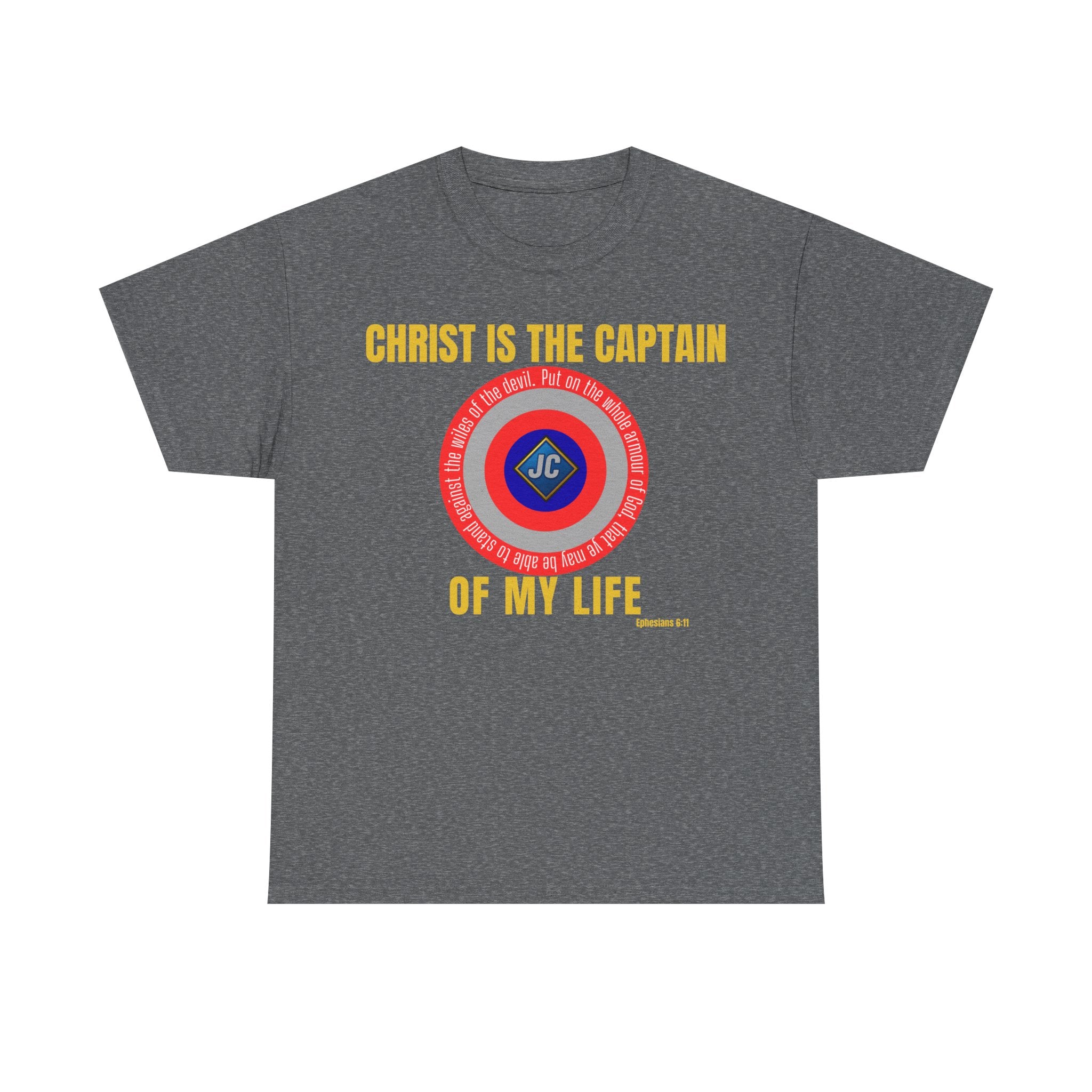 Christ Is the Captain of My Life Shirt — Ephesians 6:11 Full Verse Christian Superhero Shield Tee (Unisex)