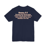 Jesus the Ultimate Deadlifter Tee — Romans 6:9 | Unisex Jersey Short Sleeve Christian T-Shirt