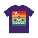 Jesus the Ultimate Deadlifter Tee — Romans 6:9 | Unisex Jersey Short Sleeve Christian T-Shirt