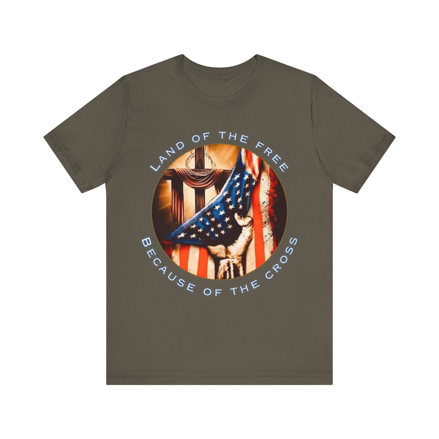 Land of the Free Because of the Cross | Unisex Christian Patriotic Jersey T-Shirt