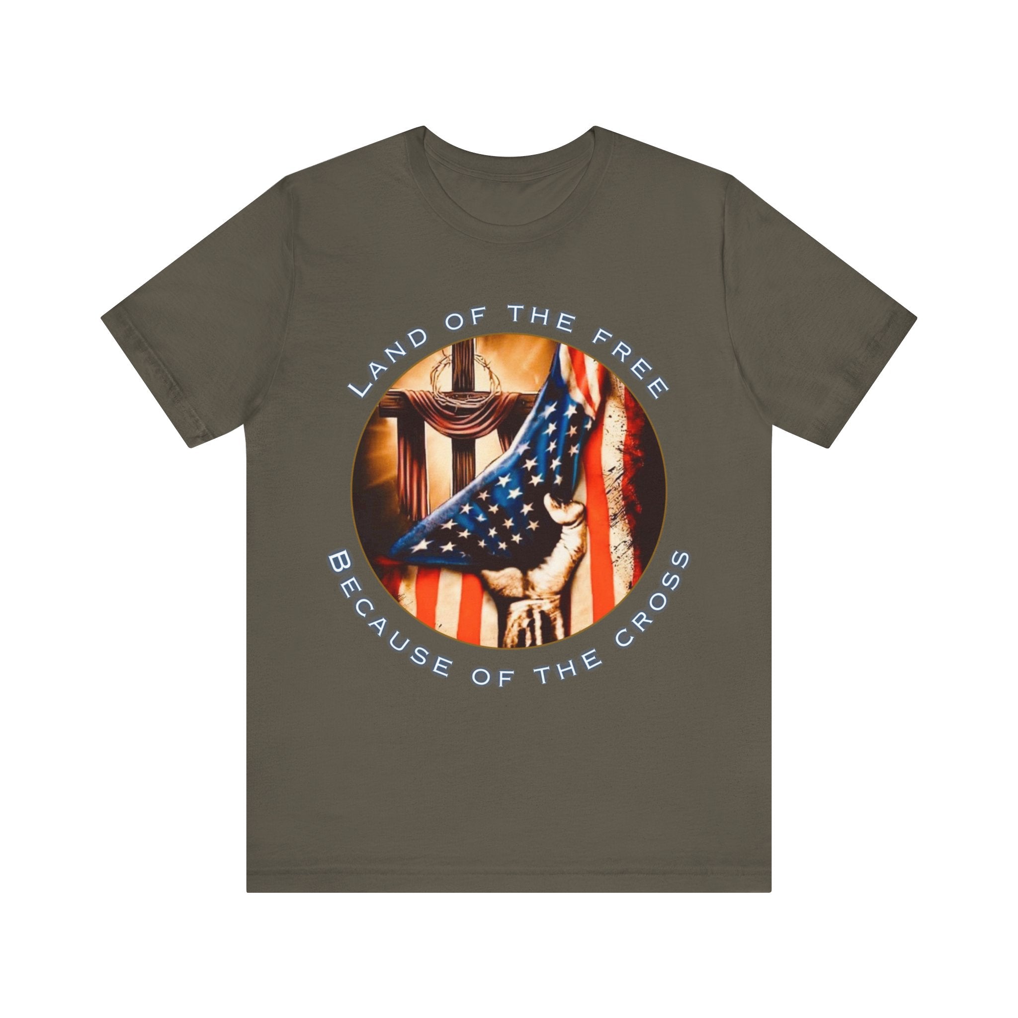 Land of the Free Because of the Cross | Unisex Christian Patriotic Jersey T-Shirt