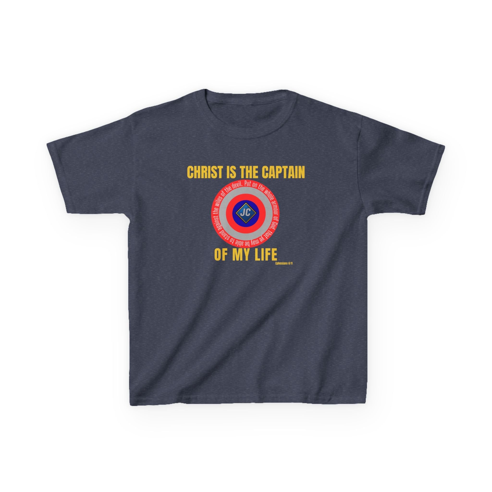 Christ Is the Captain of My Life Kids Tee — “Jesus Is My Superhero” Christian Shield Shirt (Mini + Me)