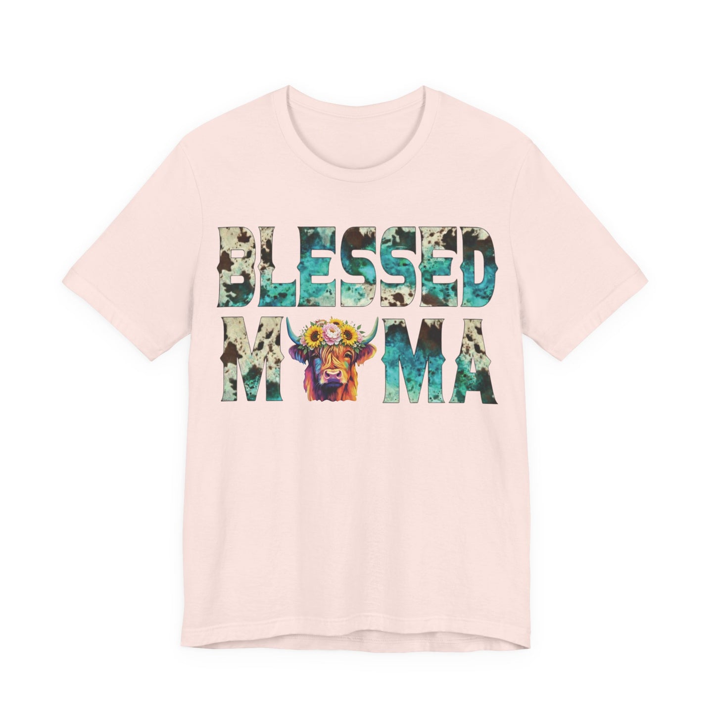 Blessed Mama Shirt – Highland Cow Floral Graphic Tee | Southern Cow Print Mama Jersey Christian Country T-Shirt— 'Blessed Mama' Graphic T‑Shirt for Mothers