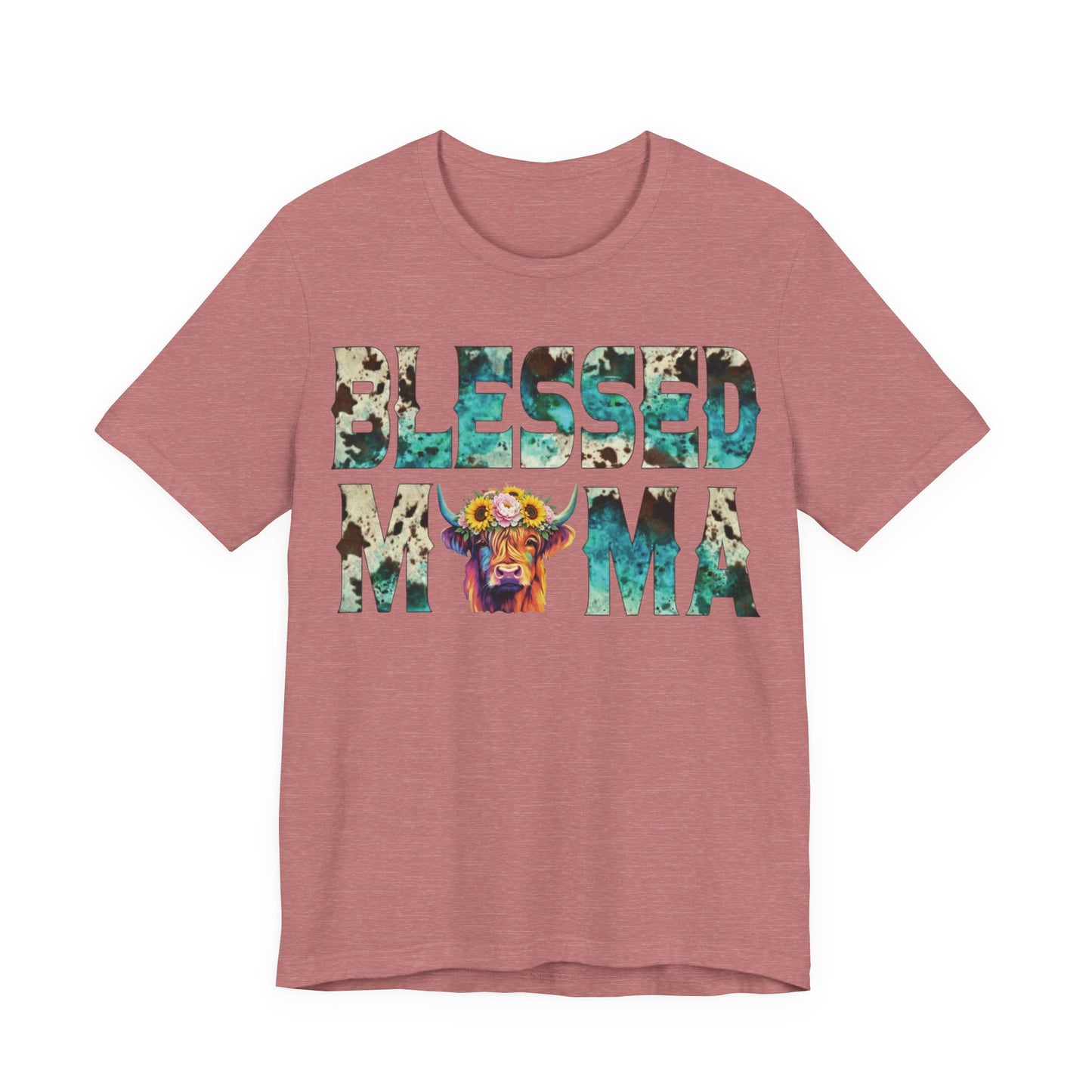 Blessed Mama Shirt – Highland Cow Floral Graphic Tee | Southern Cow Print Mama Jersey Christian Country T-Shirt— 'Blessed Mama' Graphic T‑Shirt for Mothers