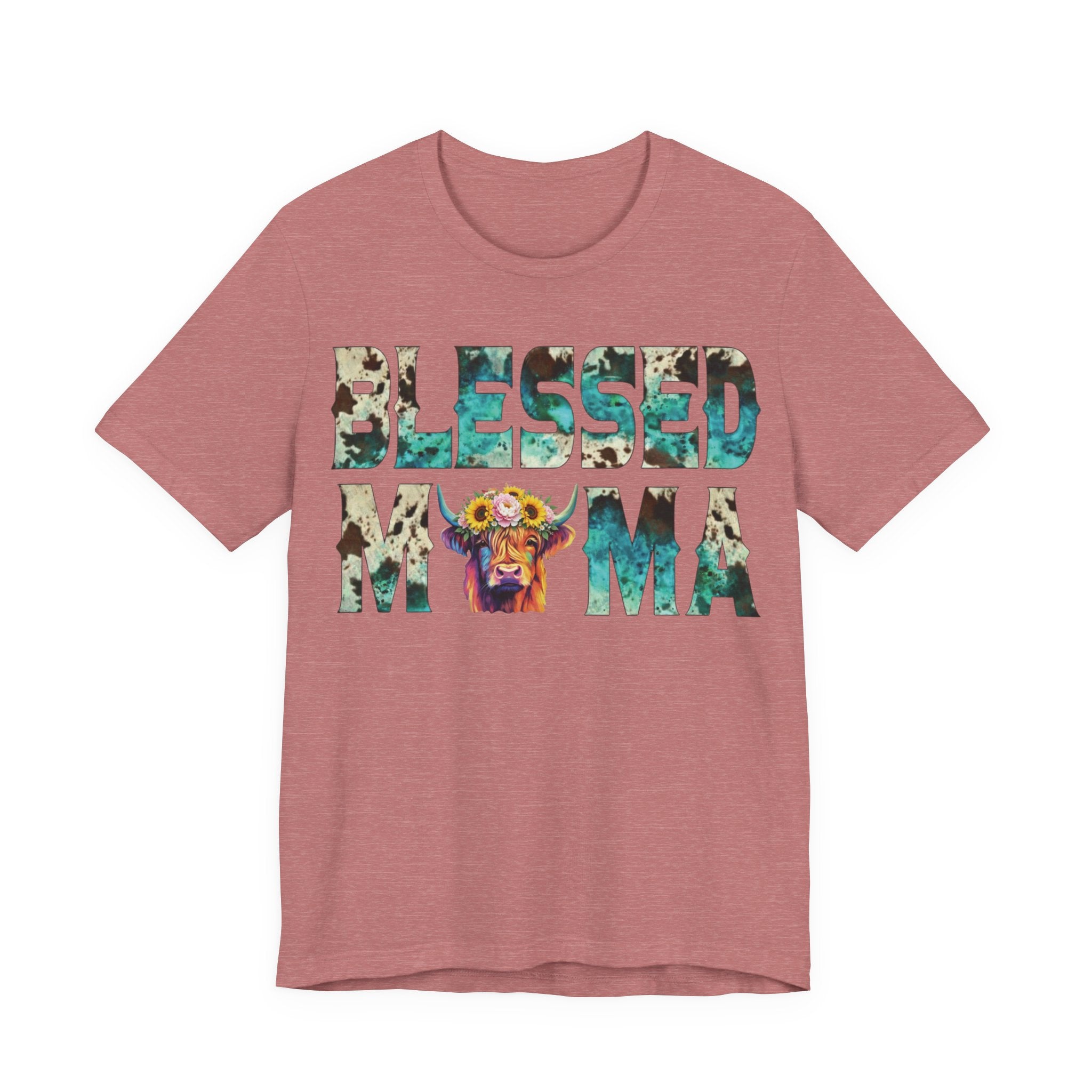 Blessed Mama Shirt – Highland Cow Floral Graphic Tee | Southern Cow Print Mama Jersey Christian Country T-Shirt— 'Blessed Mama' Graphic T‑Shirt for Mothers