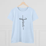 Jesus Cross Script Women's Tee — Minimalist Christian Faith T-Shirt