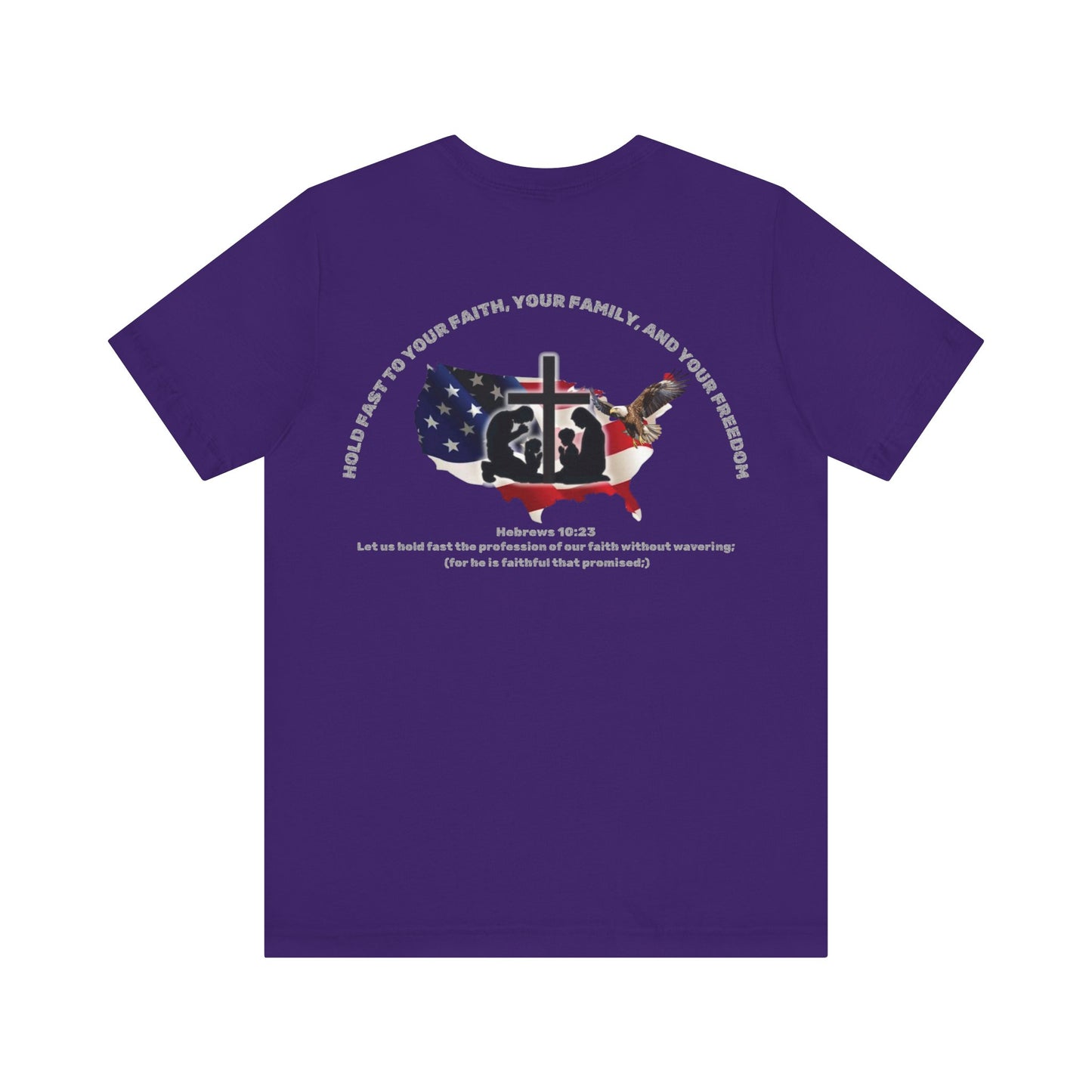 Patriotic Graphic Tee-Hold Fast — Hebrews 10:23 | Unisex Jersey Short Sleeve Christian T-Shirt