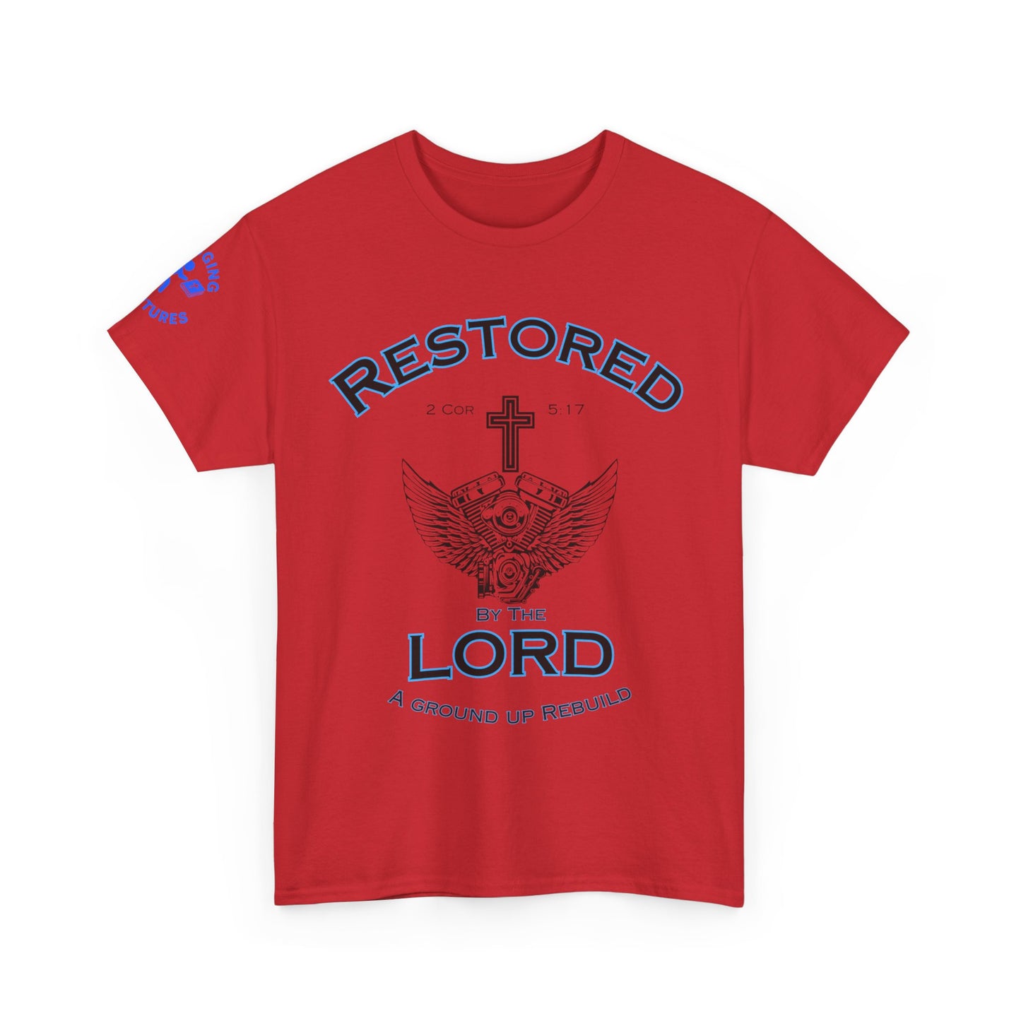 Restored by the Lord Tee | 2 Corinthians 5:17 Scripture Shirt | Christian Rebuild T-Shirt | Unisex Heavy Cotton Tee