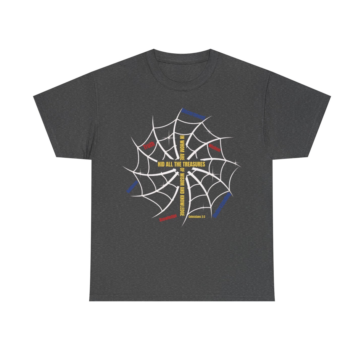 Web of Wisdom — Colossians 2:3 | Unisex Heavy Cotton Christian T-Shirt