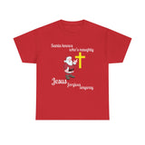 Santa Knows Who’s Naughty, Jesus Forgives Anyway – Heavy Cotton Unisex Christian T-Shirt, Funny Christmas Faith Tee
