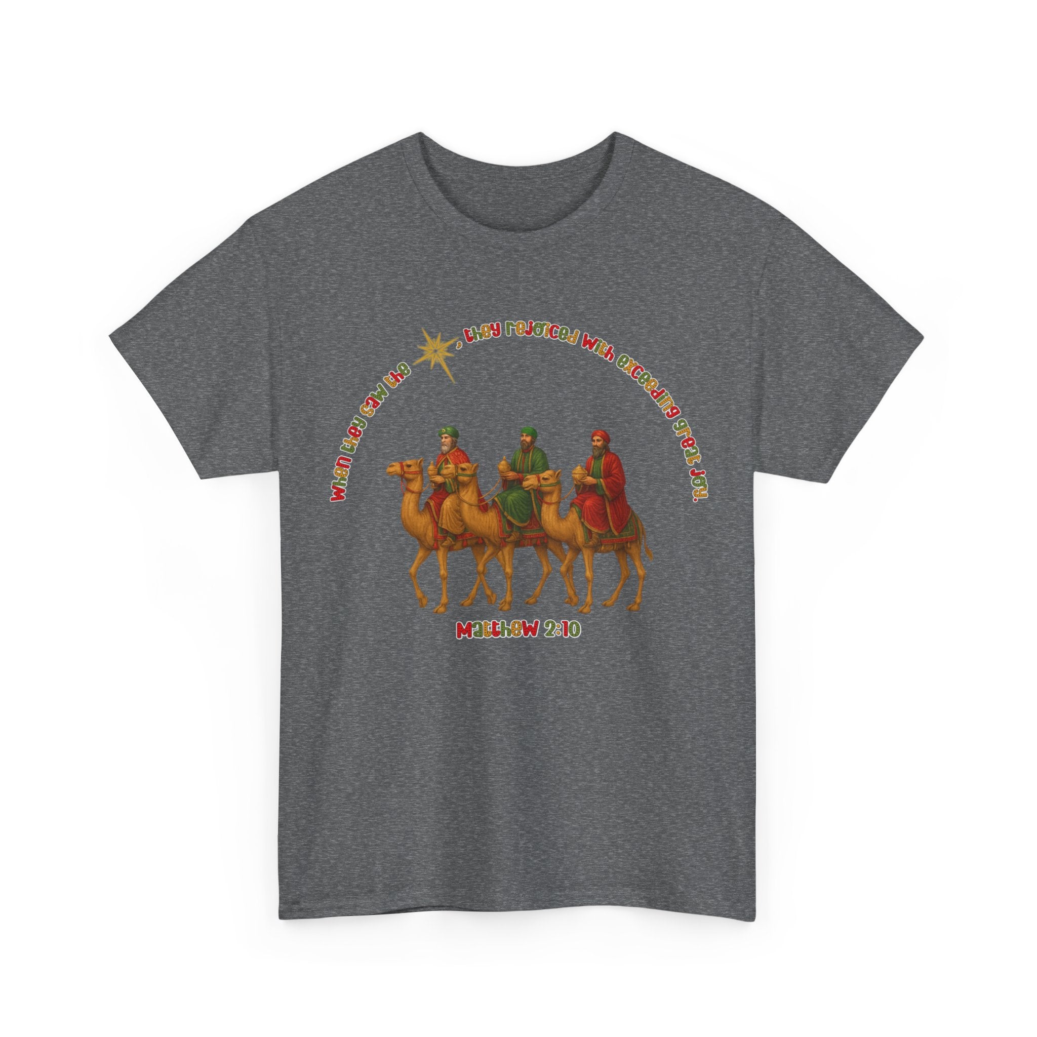 Three Wise Men Christmas Tee | Matthew 2:10 Nativity Shirt | Unisex Heavy Cotton Christian Holiday T-Shirt