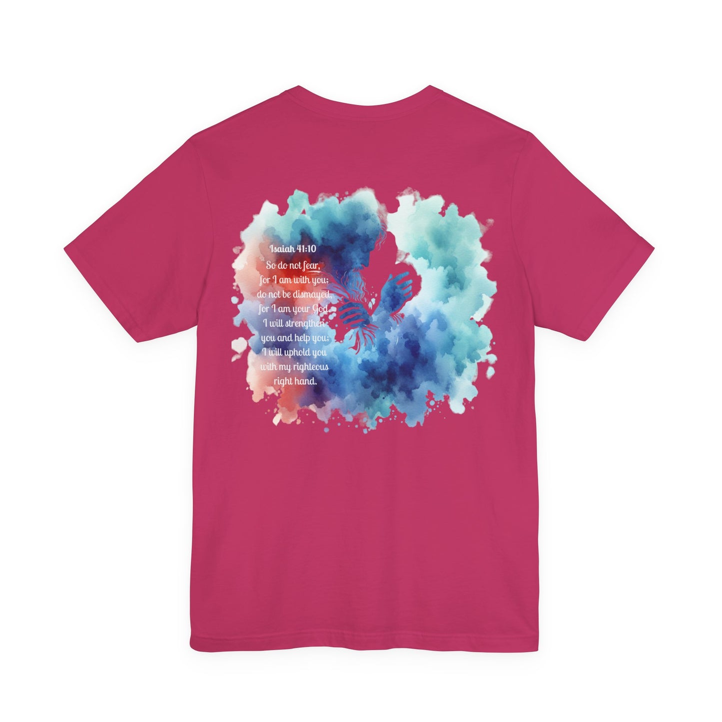 Isaiah 41:10 Watercolor Floral Christian T-Shirt – Women’s/Unisex Jersey Short Sleeve Tee with Slinging Scriptures Logo