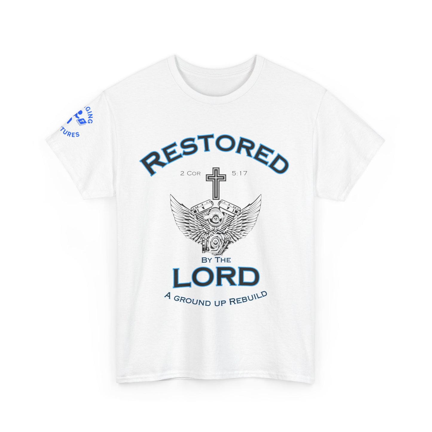Restored by the Lord Tee | 2 Corinthians 5:17 Scripture Shirt | Christian Rebuild T-Shirt | Unisex Heavy Cotton Tee