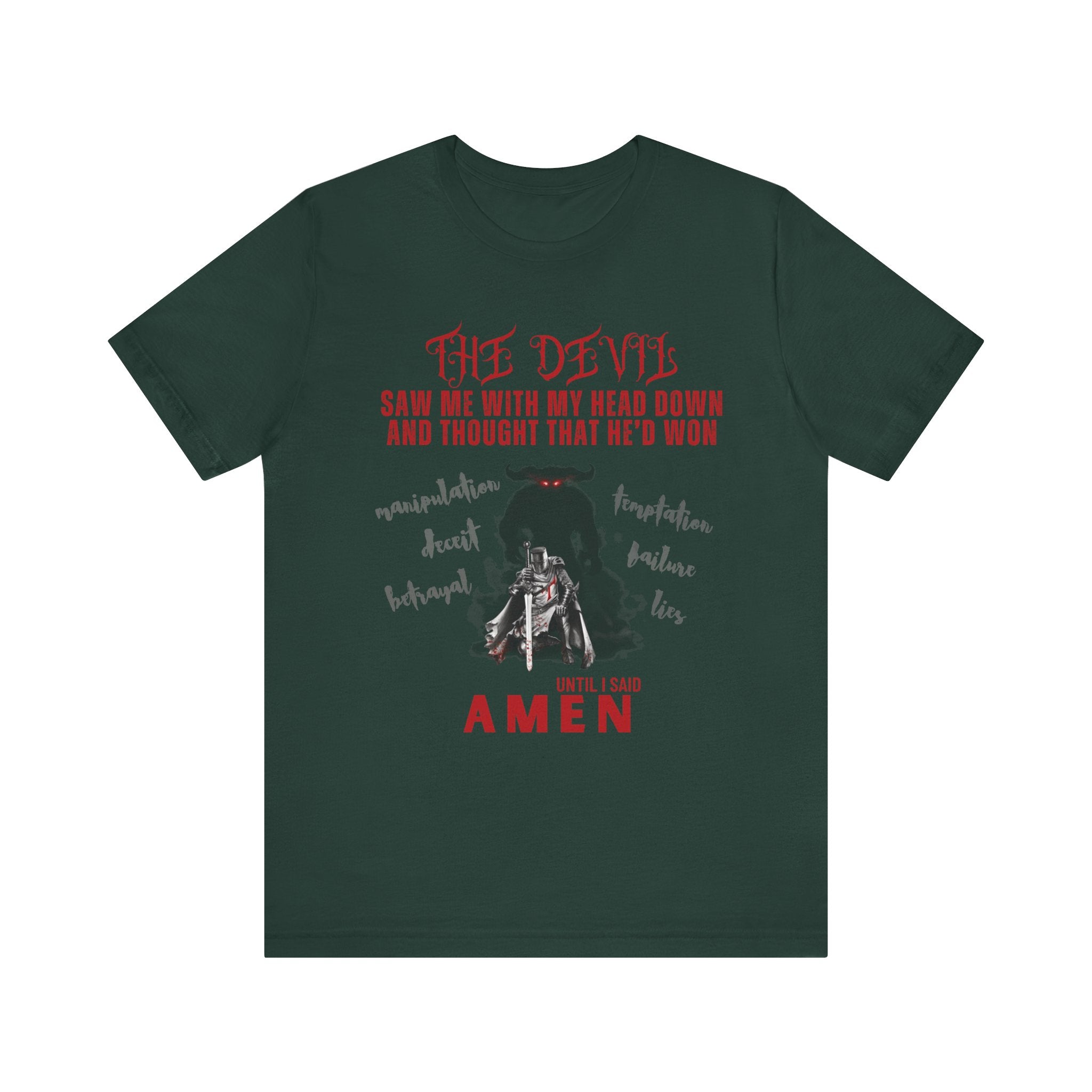 The Devil Thought He Won — Amen Christian Tee, Unisex Jersey Short Sleeve, Spiritual Warrior Shirt, Faith-Based Gift