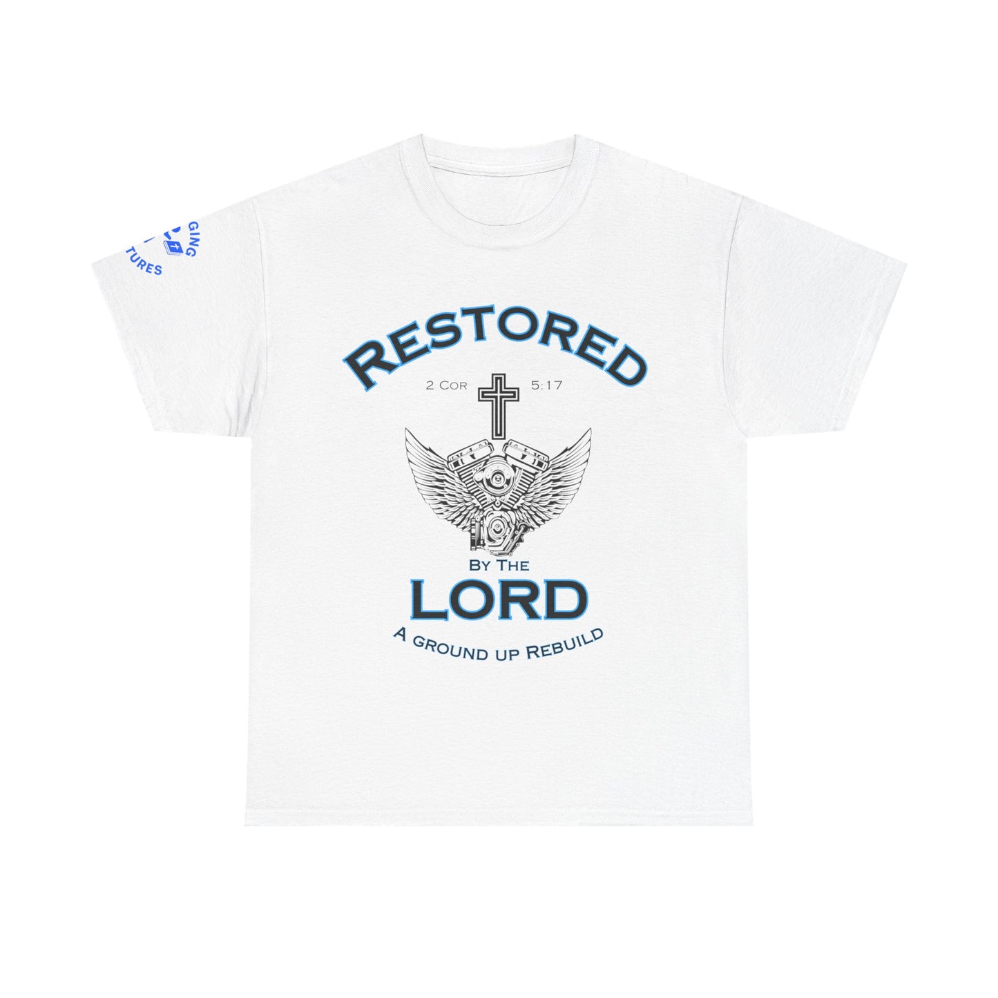 Restored by the Lord Tee | 2 Corinthians 5:17 Scripture Shirt | Christian Rebuild T-Shirt | Unisex Heavy Cotton Tee
