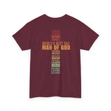 Man of God Cross Word Art Tee — Christian Father’s Day & Faith T-Shirt | Unisex Heavy Cotton
