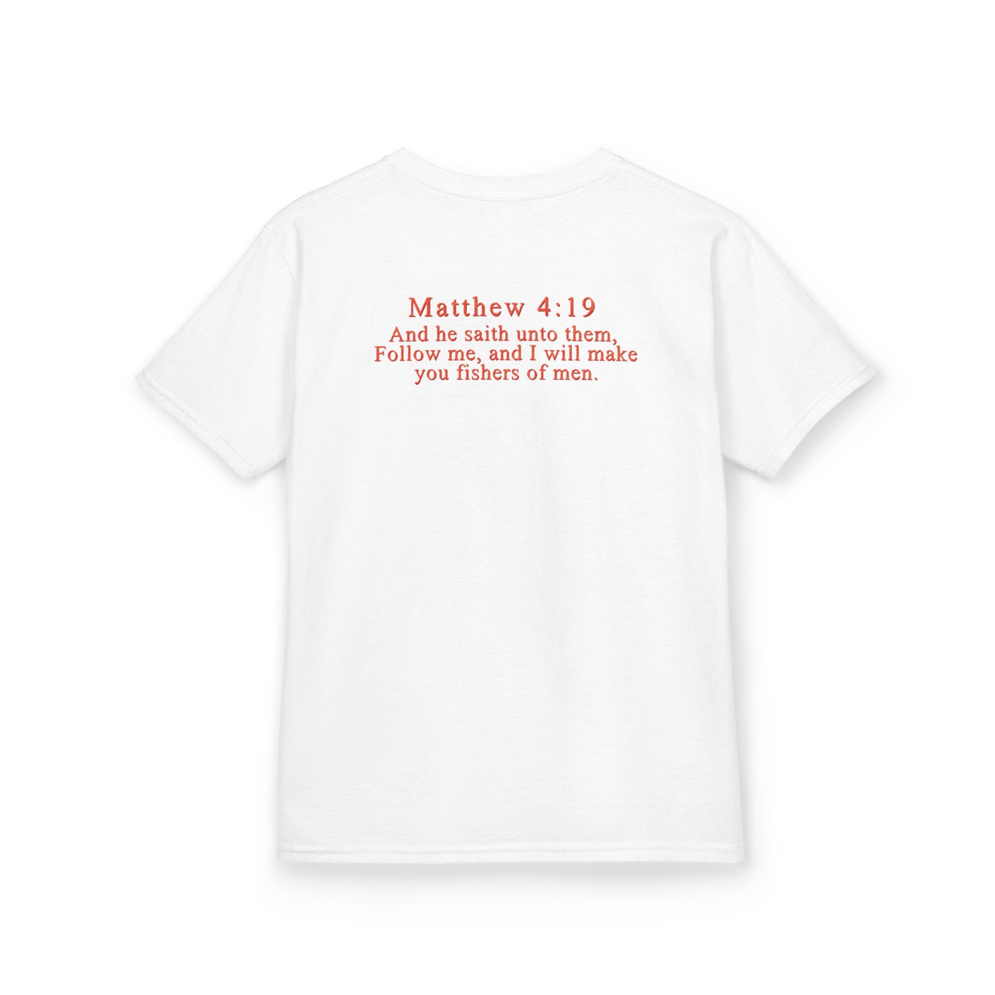 Hooked on Jesus Kids Tee | Matthew 4:19 Scripture Shirt | Christian Fishing T-Shirt for Children | Faith-Based Kids Apparel