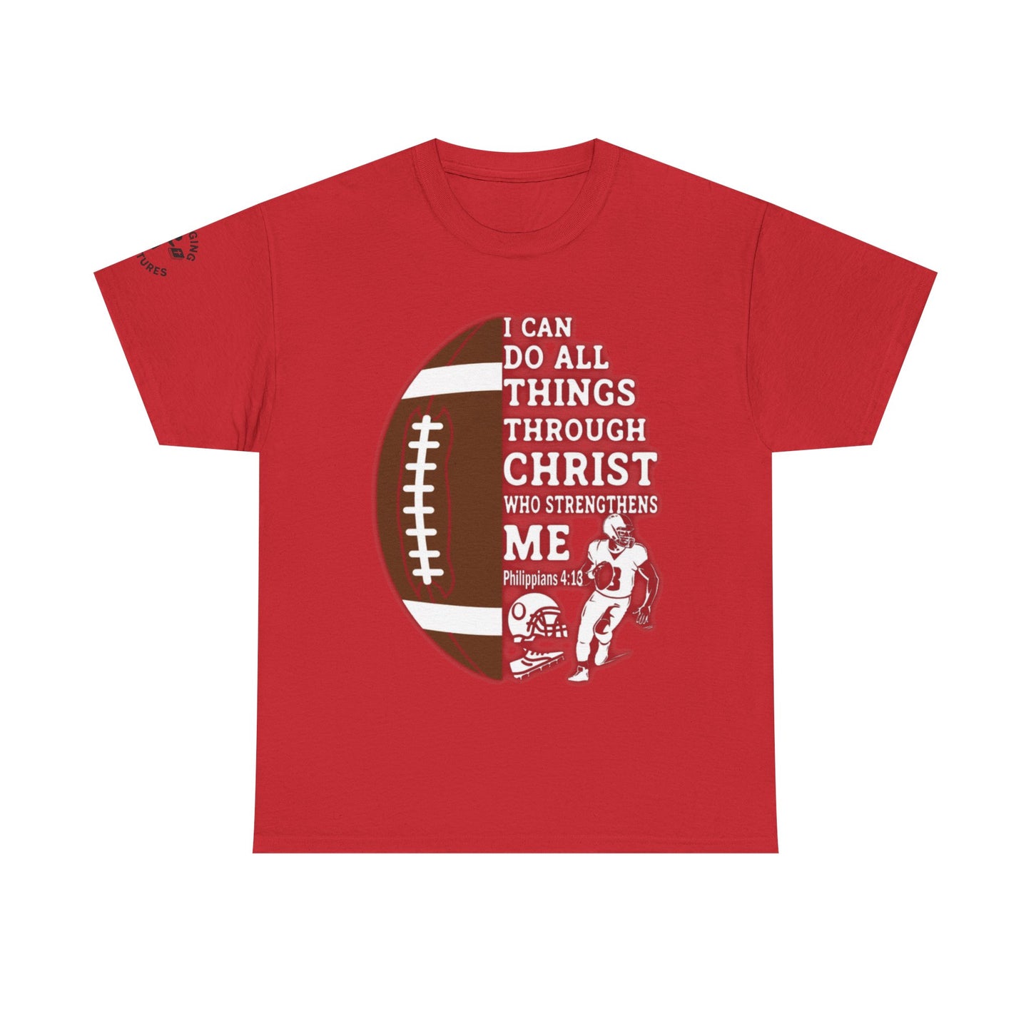 Philippians 4:13 Football Tee | Christian Athlete Shirt | Faith-Based Sports Apparel | Unisex Heavy Cotton
