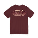 Jesus the Ultimate Deadlifter Tee — Romans 6:9 | Unisex Jersey Short Sleeve Christian T-Shirt