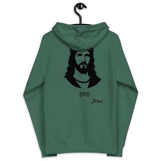 back view of Christian hoodie, brb Jesus