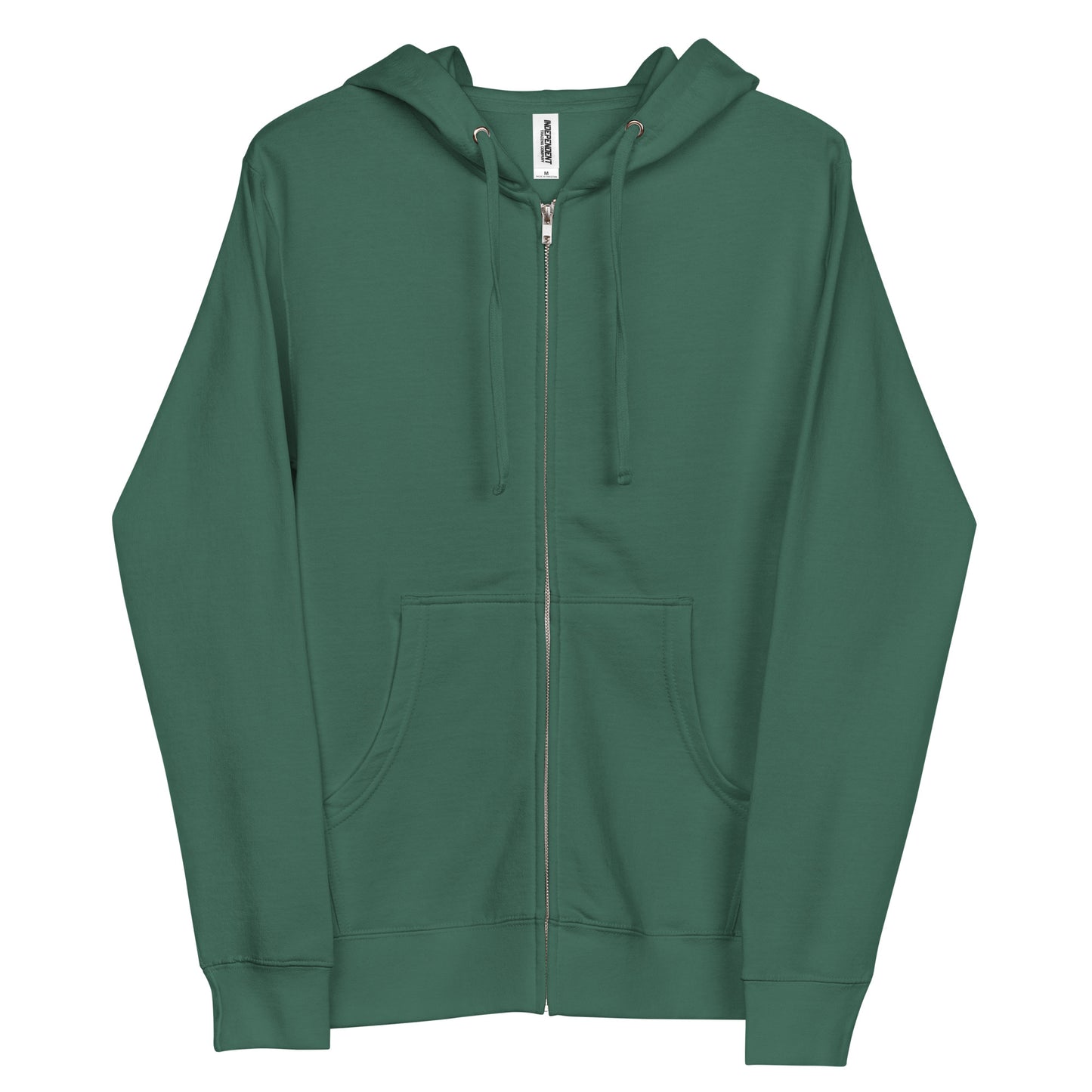 Front view — Christian zip-up hoodie, minimalist sage green fleece, unisex